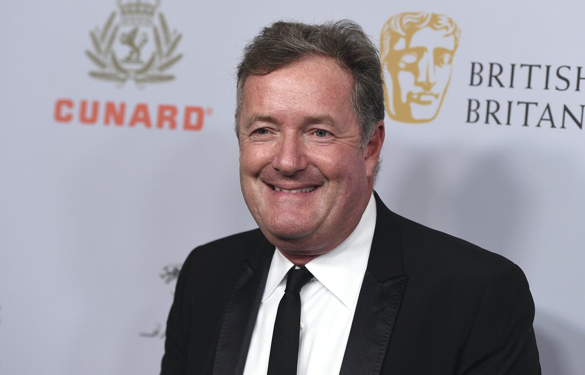 FILE - In this Friday, Oct. 25, 2019 file photo, Piers Morgan arrives at the BAFTA Los Angeles Britannia Awards at the Beverly Hilton Hotel in Beverly Hills, Calif. British talk show host Piers Morgan has quit the show “Good Morning Britain” after making controversial comments about the Duchess of Sussex. The U.K.’s media watchdog said earlier Tuesday, March 9, 2021 that it was launching an investigation into the show under its harm and offense rules after receiving more than 41,000 complaints about Morgan’s comments on Meghan. (Photo by Jordan Strauss/Invision/AP, file)