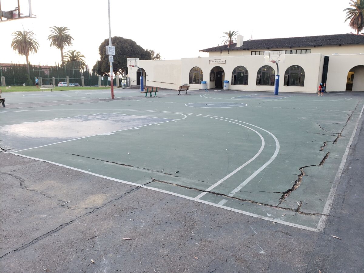 The basketball courts behind the La Jolla Recreation Center at 615 Prospect St. will be resurfaced starting Monday, Nov. 4, the City reports.