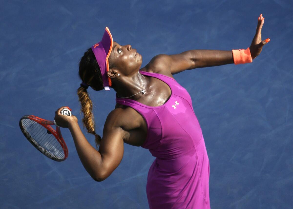 Sloane Stephens serves during her third-round victory over Jamie Hampton at the U.S. Open on Friday.