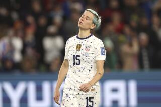 United States' Megan Rapinoe reacts after missing to score during a penalties' shootout during the Women's World Cup round of 16 soccer match between Sweden and the United States in Melbourne, Australia, Sunday, Aug. 6, 2023. (AP Photo/Hamish Blair)