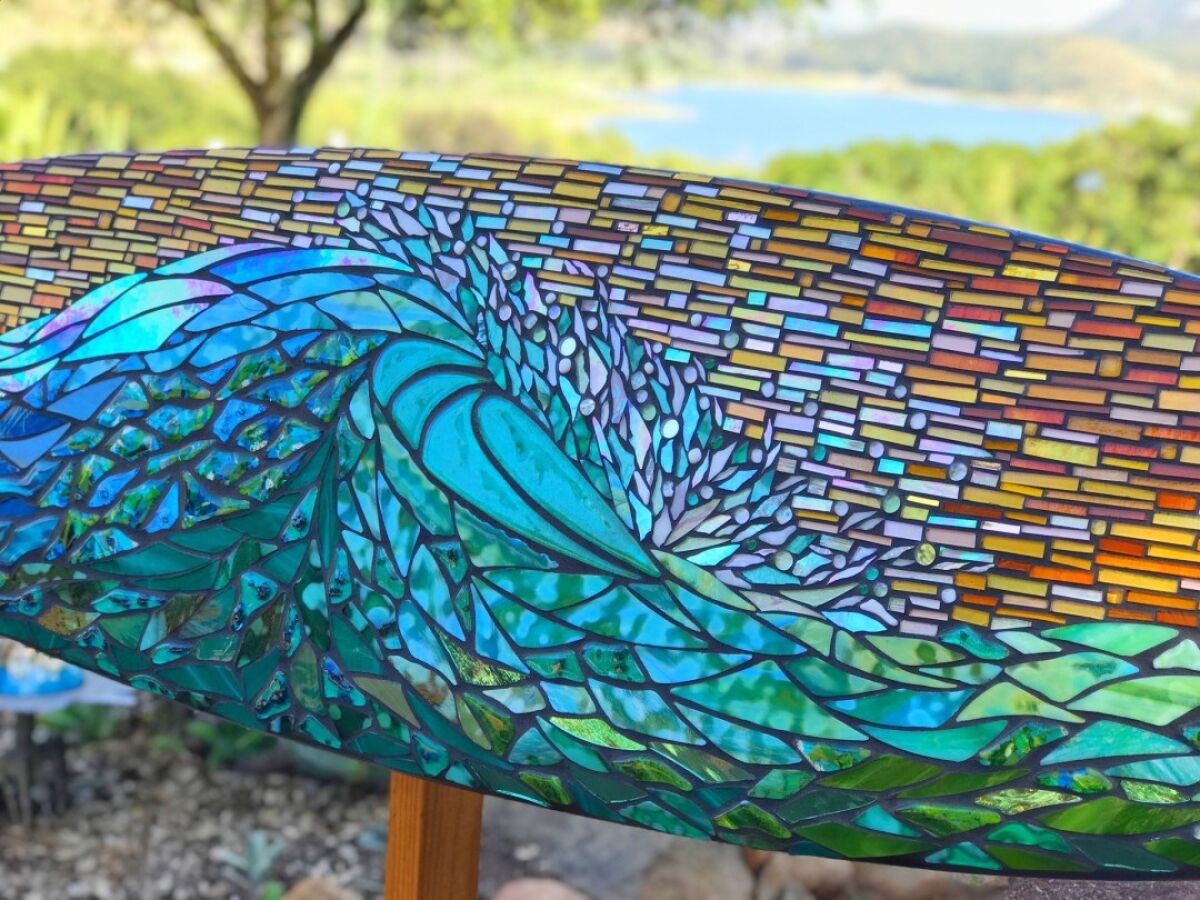 First place: “Wave Ride Mosaic Surfboard” by Cherrie LaPorte