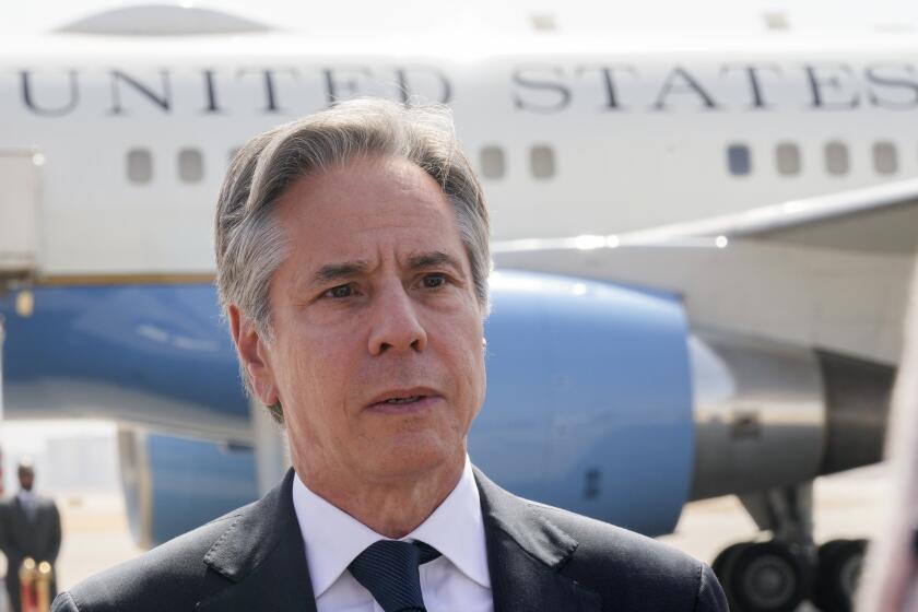 US Secretary of State Antony Blinken, speaks to reporters after his meeting with Egyptian President Abdel-Fattah el-Sissi, at Cairo airport, Egypt, Monday, June 10, 2024. (AP Photo/Amr Nabil, Pool)