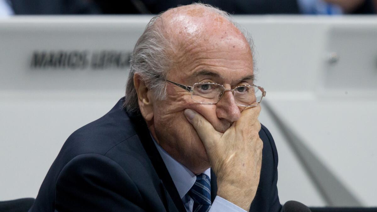 (FILE PHOTO)Sepp Blatter has announced that he will resign as FIFA President. ZURICH, SWITZERLAND - MAY 29: FIFA President Joseph S. Blatter looks on during the 65th FIFA Congress at Hallenstadion on May 29, 2015 in Zurich, Switzerland. (Photo by Philipp Schmidli/Getty Images) ** OUTS - ELSENT, FPG - OUTS * NM, PH, VA if sourced by CT, LA or MoD **