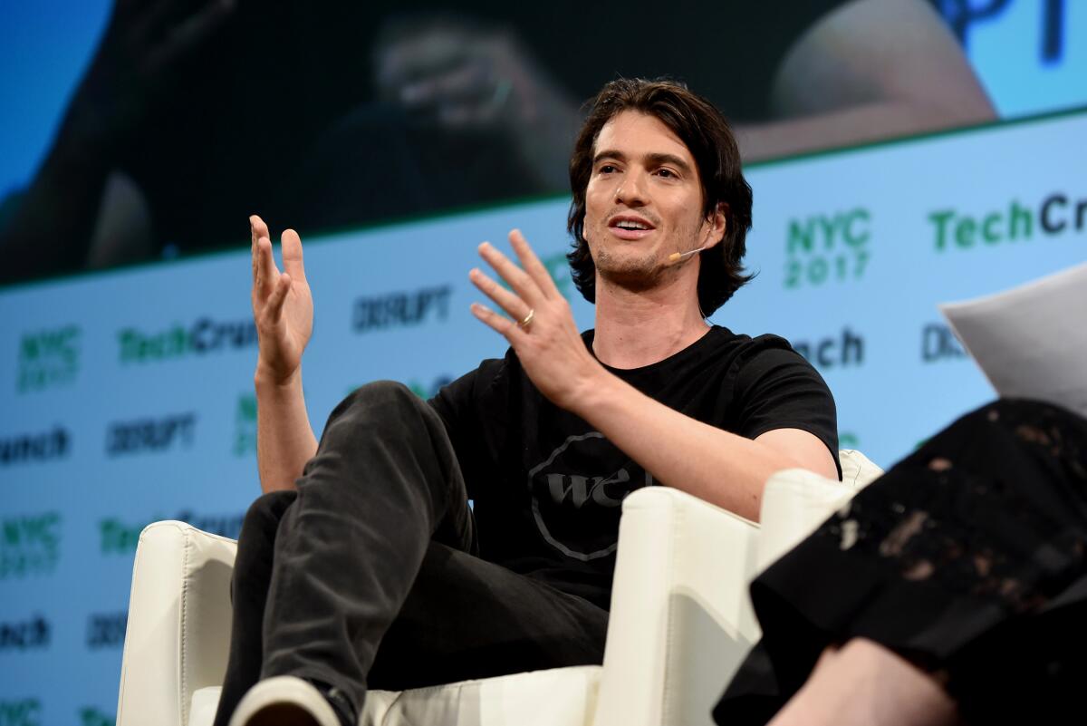 Adam Neumann, the former chief executive of We Co., speaks during a tech conference in 2017.