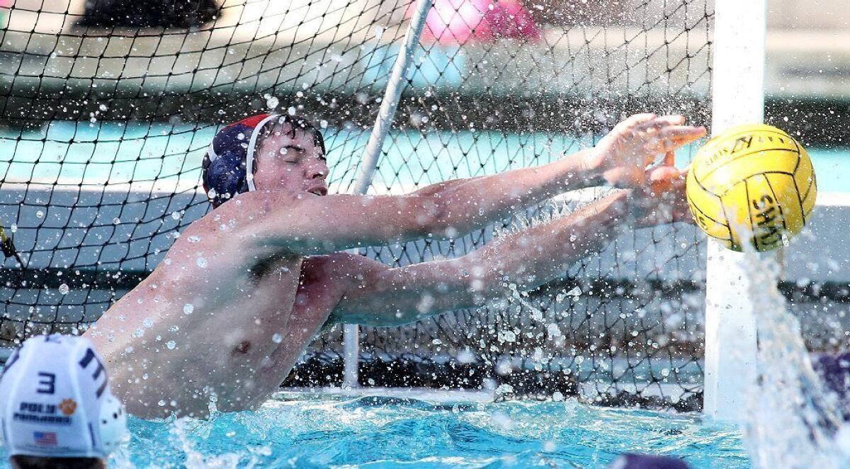 Crescenta Valley High boys' water polo goalie George Vine IV had 10 saves in the Falcons' 8-5 loss to Pasadena Poly.