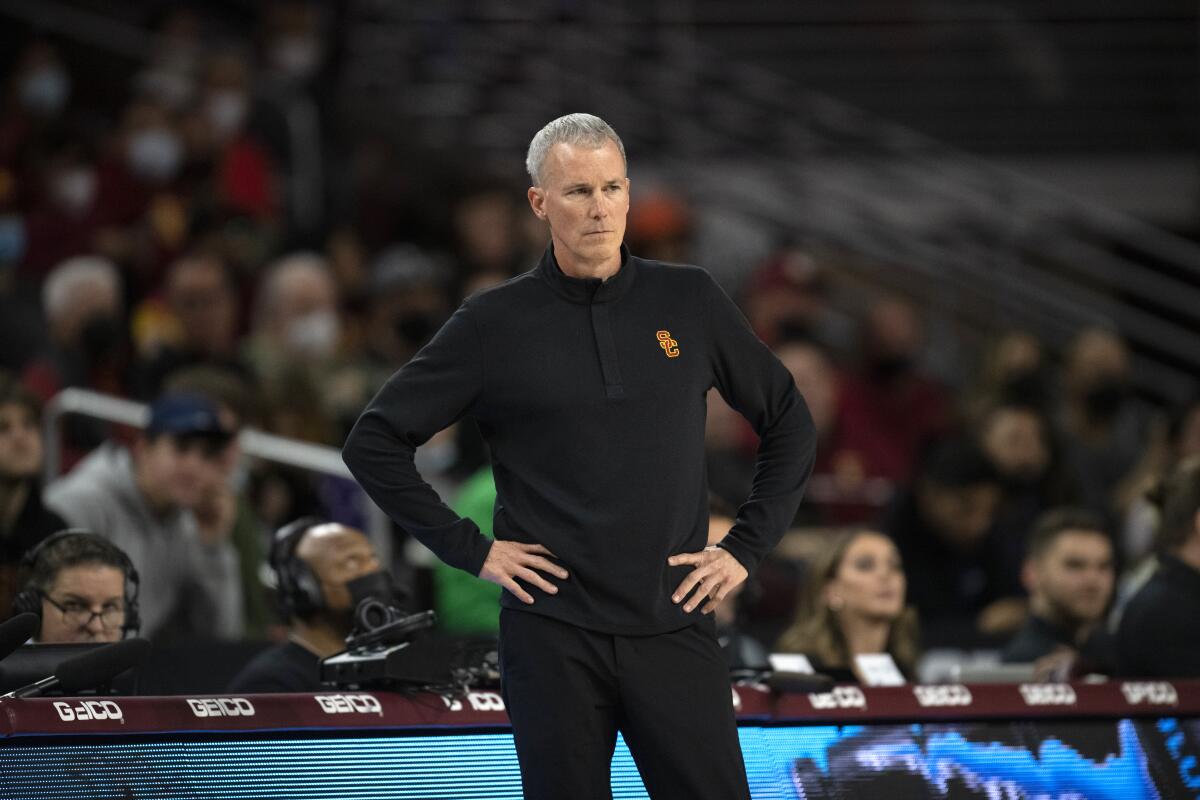 USC coach Andy Enfield watches his players during a game against UC Irvine.