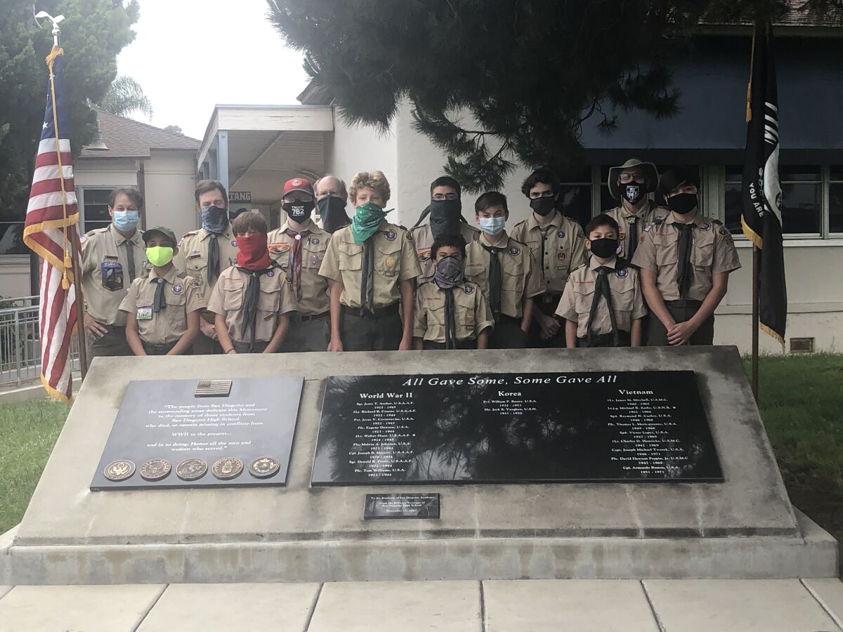 Solana Beach Boy Scout Troop 782 at the San Dieguito Academy Veterans’ Memorial