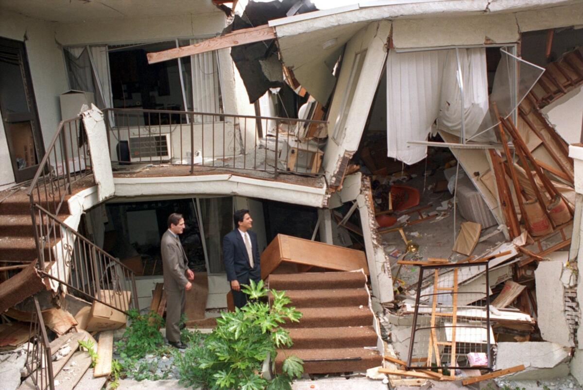 Damage in Sherman Oaks from the 1994 Northridge earthquake is shown. The deadly quake registered a magnitude 6.7.
