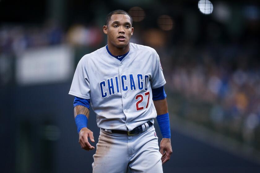 MILWAUKEE, WI - SEPTEMBER 03: Addison Russell #27 of the Chicago Cubs stands on the field in the fourth inning against the Milwaukee Brewers at Miller Park on September 3, 2018 in Milwaukee, Wisconsin. (Photo by Dylan Buell/Getty Images)