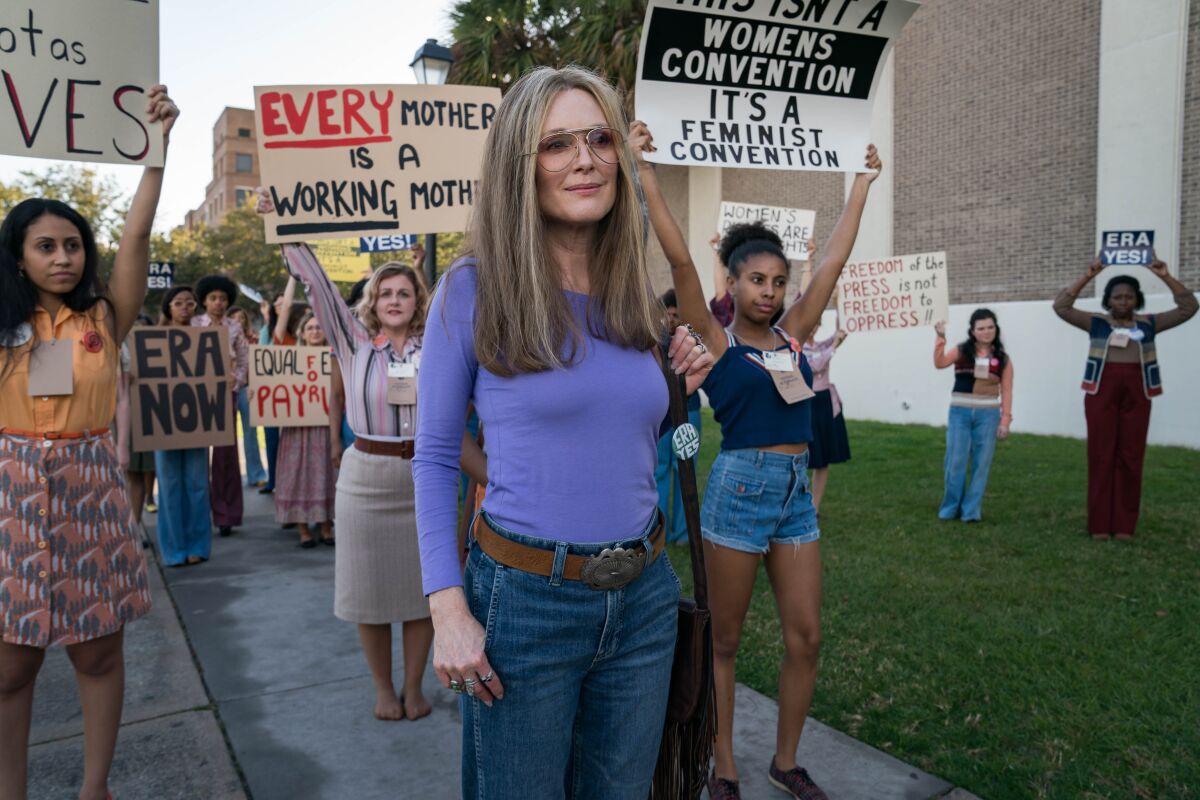 Julianne Moore as Gloria Steinem in "The Glorias."