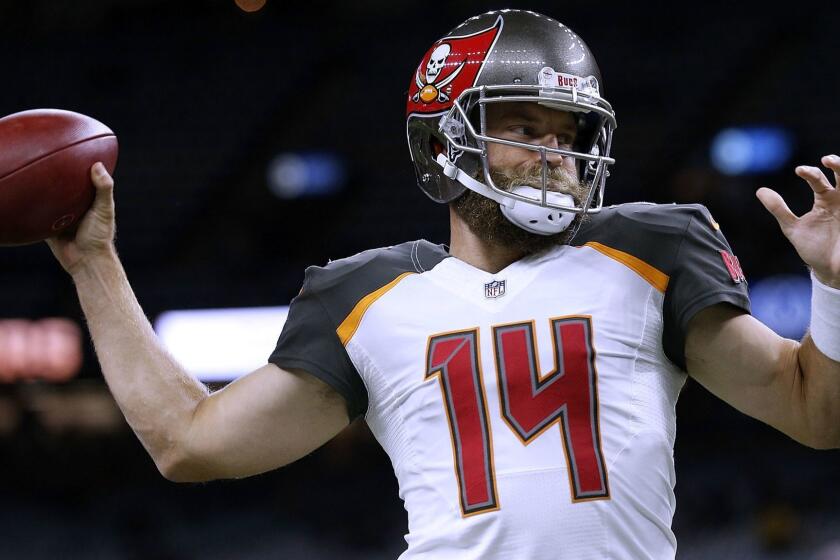 NEW ORLEANS, LA - SEPTEMBER 09: Ryan Fitzpatrick #14 of the Tampa Bay Buccaneers warms up before a game against the New Orleans Saints at the Mercedes-Benz Superdome on September 9, 2018 in New Orleans, Louisiana. (Photo by Jonathan Bachman/Getty Images) ** OUTS - ELSENT, FPG, CM - OUTS * NM, PH, VA if sourced by CT, LA or MoD **