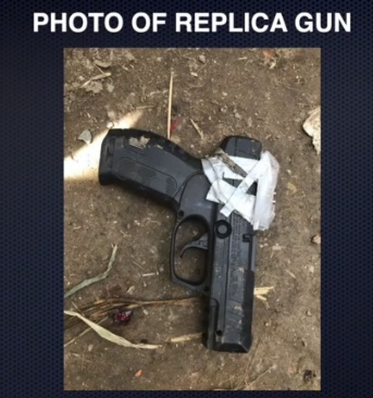 Police said Carlos Soto, 70, had this replica gun with him moments before he was shot Feb. 27 in Otay Mesa. Body-worn camera footage showed Soto tossed the item on the ground at nearly the same moment officers opened fire.