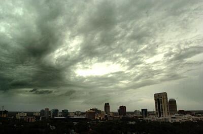 A band of clouds blow over downtown Orlando as Frances approaches the Florida coast.