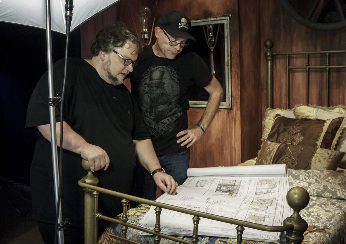 Director Guillermo del Toro tours the Crimson Peak maze at Halloween Horror Nights at Universal Studios Hollywood.