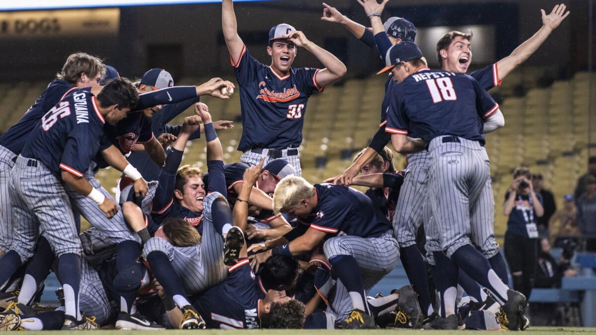 Cypress celebrates after beating Harvard-Westlake for the Southern Section Division 1 title.
