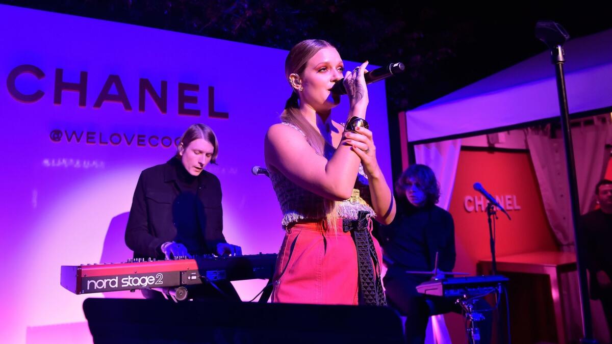 Tove Lo, wearing Chanel, performs onstage at the Chanel Beauty House popup in West Hollywood.