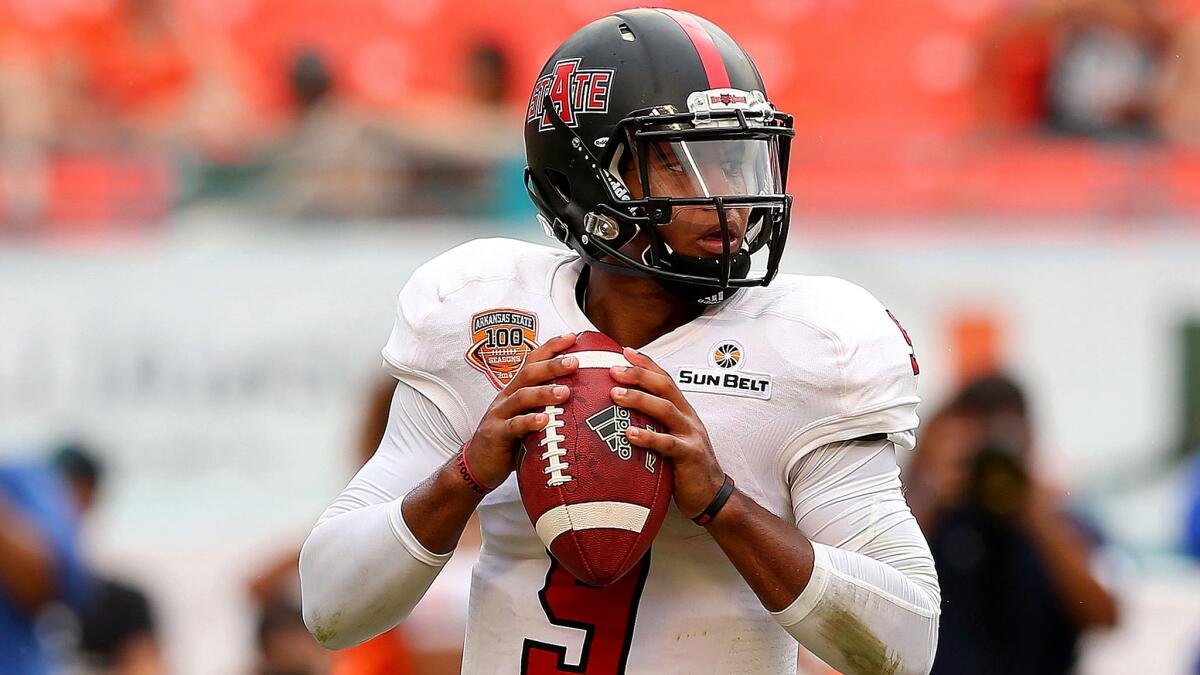 Fredi Knighten is an experienced dual-threat quarterback who helped Arkansas State gain a school-record 476.5 yards and scored 36.7 points a game last season.