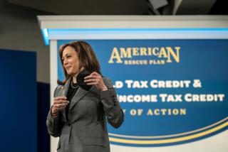 WASHINGTON, DC - FEBRUARY 08: Vice President Kamala Harris walks on stage to deliver remarks on the Child Tax Credit/ Earned Income Tax Credit Day of Action at the South Court Auditorium of the White House on Tuesday, Feb. 8, 2022 in Washington, DC. The "Day of Action," February 8, is to encourage families and workers who are eligible for the ARP's expanded Child Tax Credit (CTC) and Earned Income Tax Credit (EITC) to file their taxes to get the full benefits they are already allowed in law. (Kent Nishimura / Los Angeles Times)