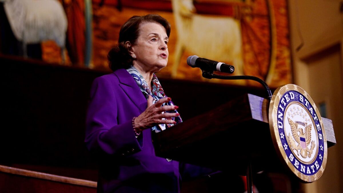 Sen. Dianne Feinstein (D-Calif.) holds a town hall meeting at First AME Church in Los Angeles on April 20. Feinstein has announced she's running for reelection in 2018. (Gary Coronado / Los Angeles Times)