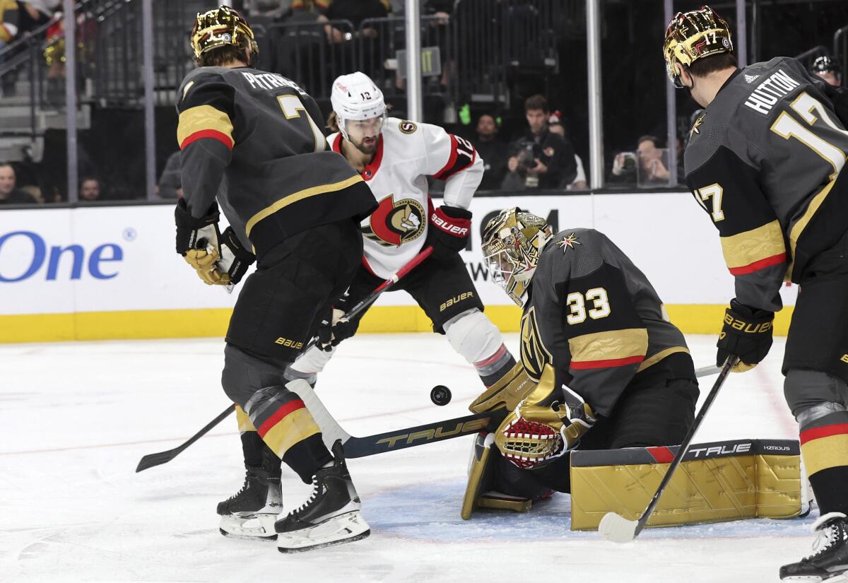 NHLleading Golden Knights goalies Hill and Thompson both out with