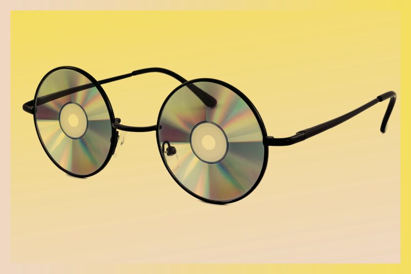  An illustration of sunglasses with music records for lenses