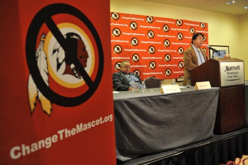 Ray Halbritter of the Oneida Indian Nation is seen in October 2014 speaking at a news conference after meeting NFL officials about changing the name of the Washington Redskins.