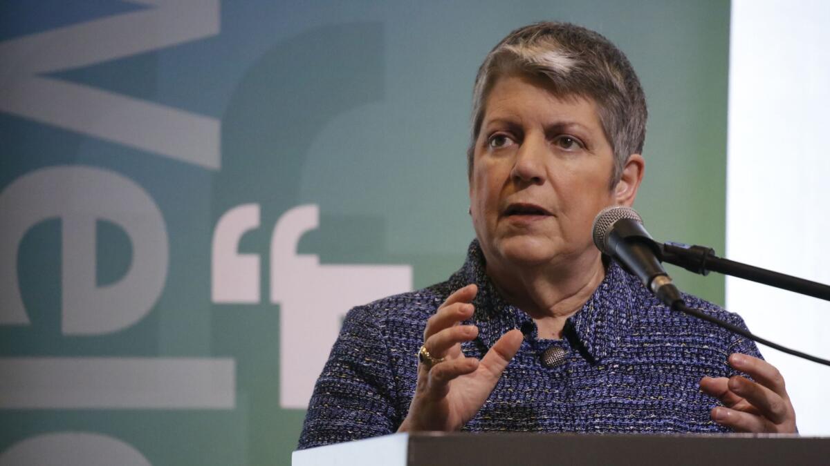 University of California President Janet Napolitano says the university should open its doors more widely by guaranteeing admission to all qualified state community college students.