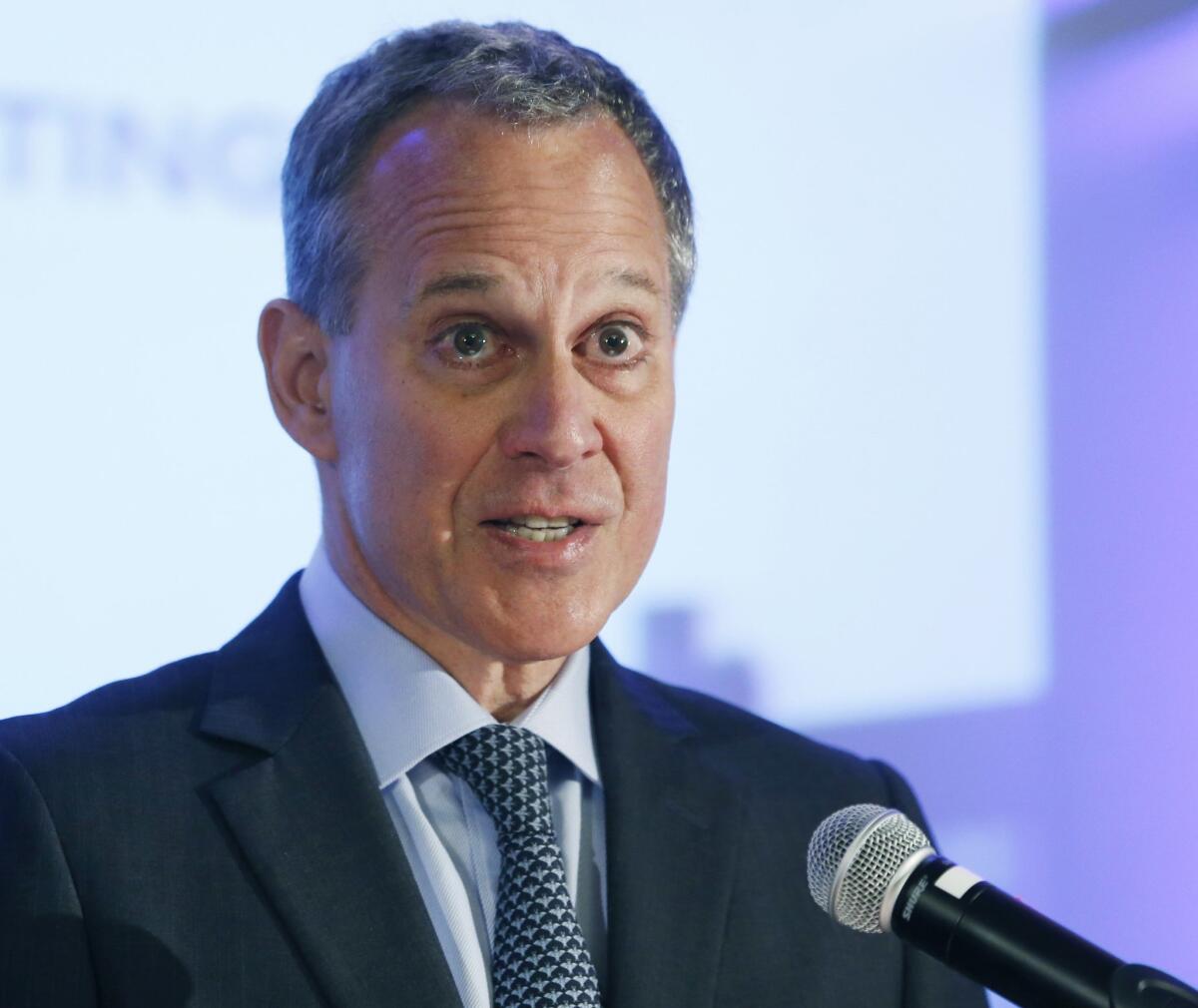 New York State Attorney General Eric Schneiderman speaks during an annual meeting of the Business Council of New York State on Sept. 19, 2014.