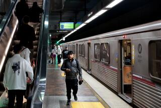 LOS ANGELES, CALIFORNIA May 15, 2024-Passengers ride the Metro Red Line in Los Angeles Wednesday. (Wally Skalij/Los Angeles Times)