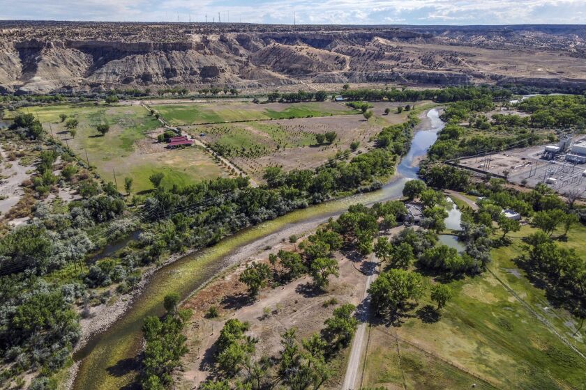 Vista del río Animas, tributario del San Juan, que es parte del sistema que alimenta el río Colorado en Nuevo México, en foto del 22 de julio del 2020 tomada en Farmington.(Anthony Jackson/The Albuquerque Journal vía AP)