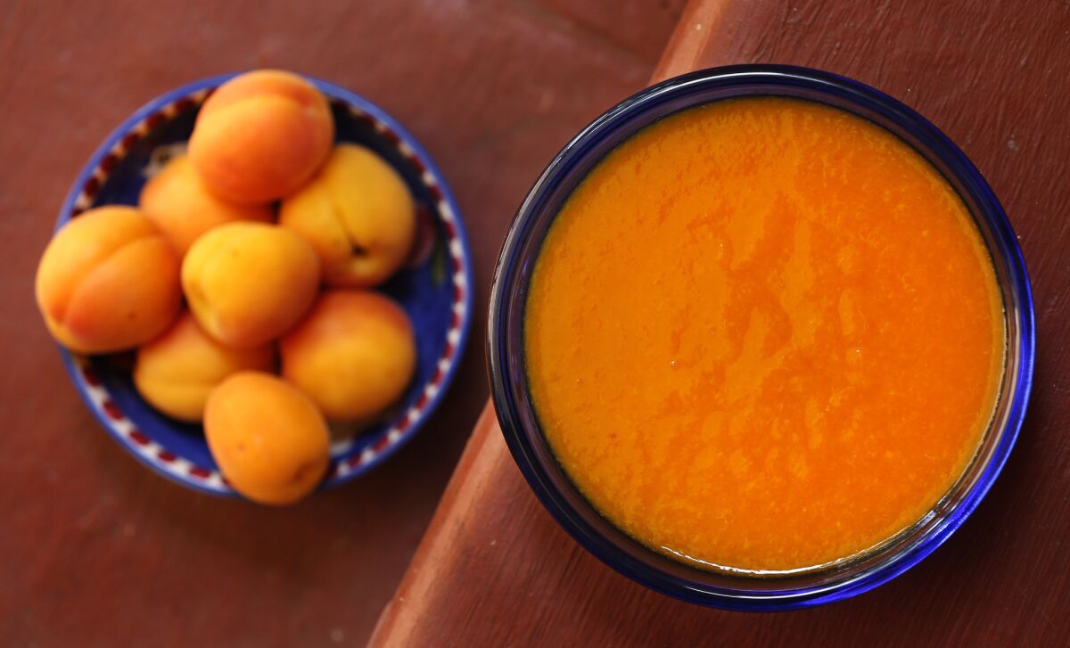 Apricot purée made by Martha Rose Shulman with a food mill.