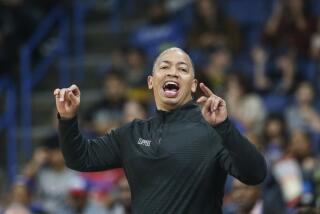Los Angeles Clippers head coach Tyronn Lue yells during the first half of an NBA preseason basketball game against the Denver Nuggets Wednesday, Oct. 12, 2022, in Ontario, Calif. (AP Photo/Ringo H.W. Chiu)