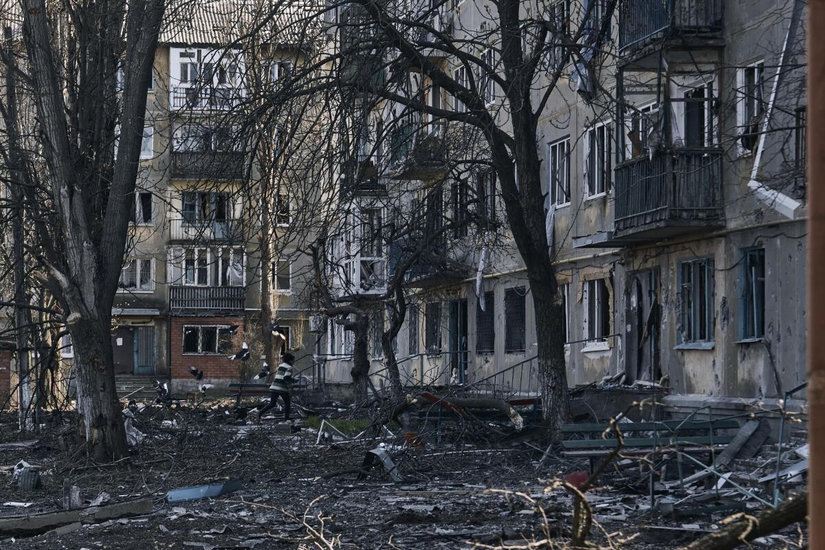 Damaged houses in Bakhmut in the Donetsk region, Ukraine.
