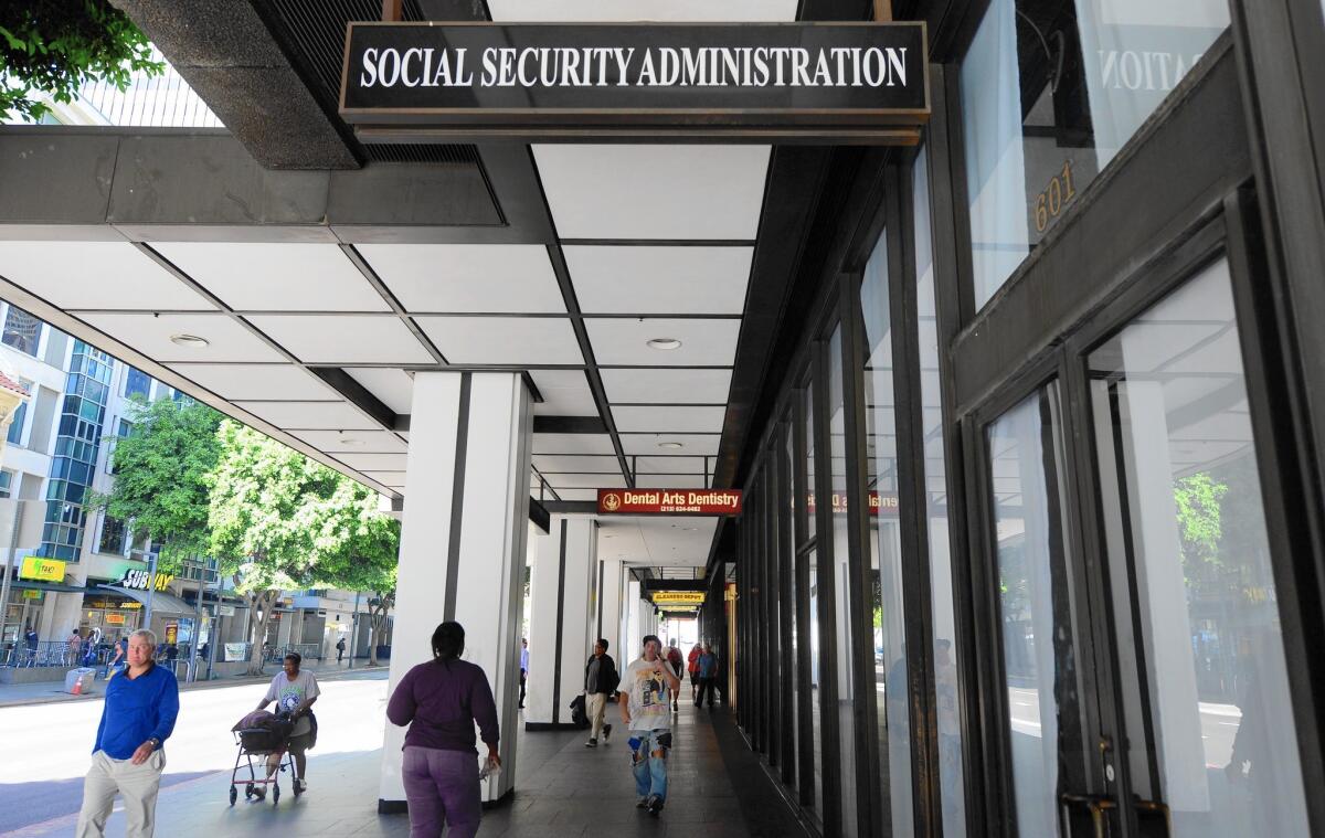 Those who receive a pension from a federal, state or local government job that didn’t pay into Social Security can have their Social Security spousal or survivor benefit wiped out by the Government Pension Offset. Above, the L.A. office.