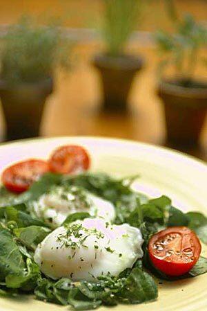 Poached eggs with herbs