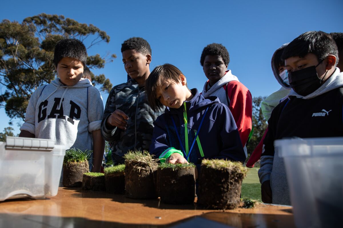 Millennial Tech Middle School students learn about the science of soil during an outing Monday at Torrey Pines.