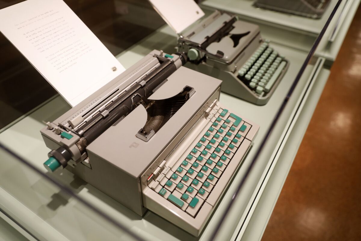 Actor Tom Hanks contributed his typewriter collection to "21 Collections: Every Object Has a Story" exhibit in the Getty Gallery at the Central Library.