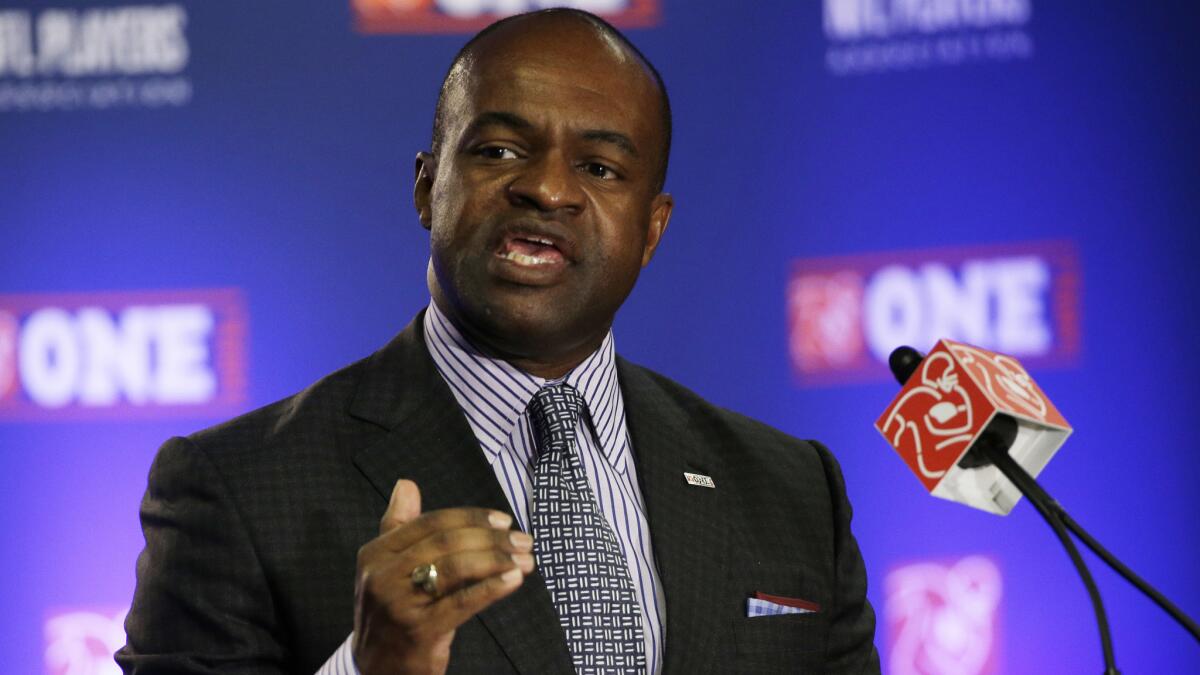 DeMaurice Smith, executive director of the NFL Players Assn., speaks during a news conference in Phoenix in January.