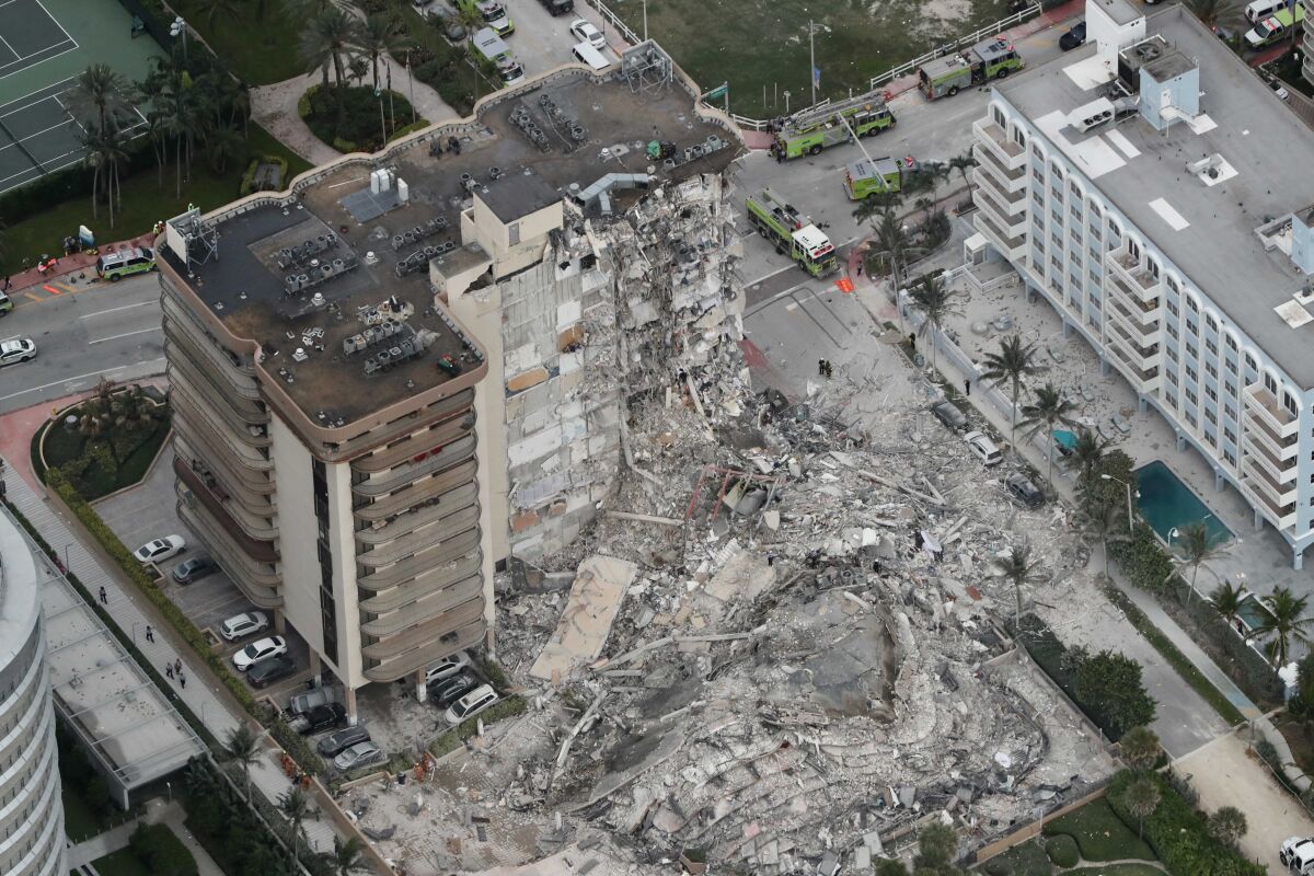 Partially collapsed condo tower