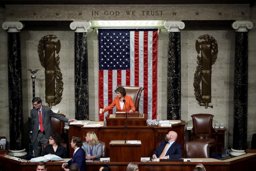 WASHINGTON, DC - OCTOBER 31: Speaker of the House Nancy Pelosi (D-CA) gavels the close of a vote by the U.S. House of Representatives on a resolution formalizing the impeachment inquiry centered on U.S. President Donald Trump October 31, 2019 in Washington, DC. The resolution, passed by a vote of 232-196, creates the legal framework for public hearings, procedures for the White House to respond to evidence and the process for consideration of future articles of impeachment by the full House of Representatives. (Photo by Win McNamee/Getty Images) ** OUTS - ELSENT, FPG, CM - OUTS * NM, PH, VA if sourced by CT, LA or MoD **