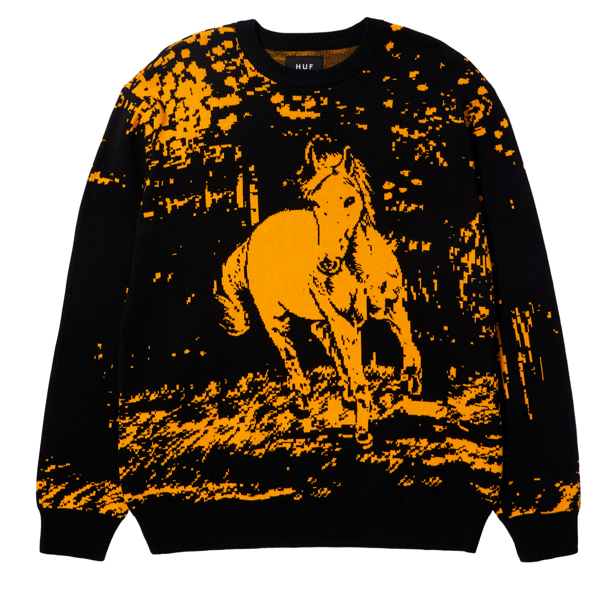 A sweater featuring a horse.