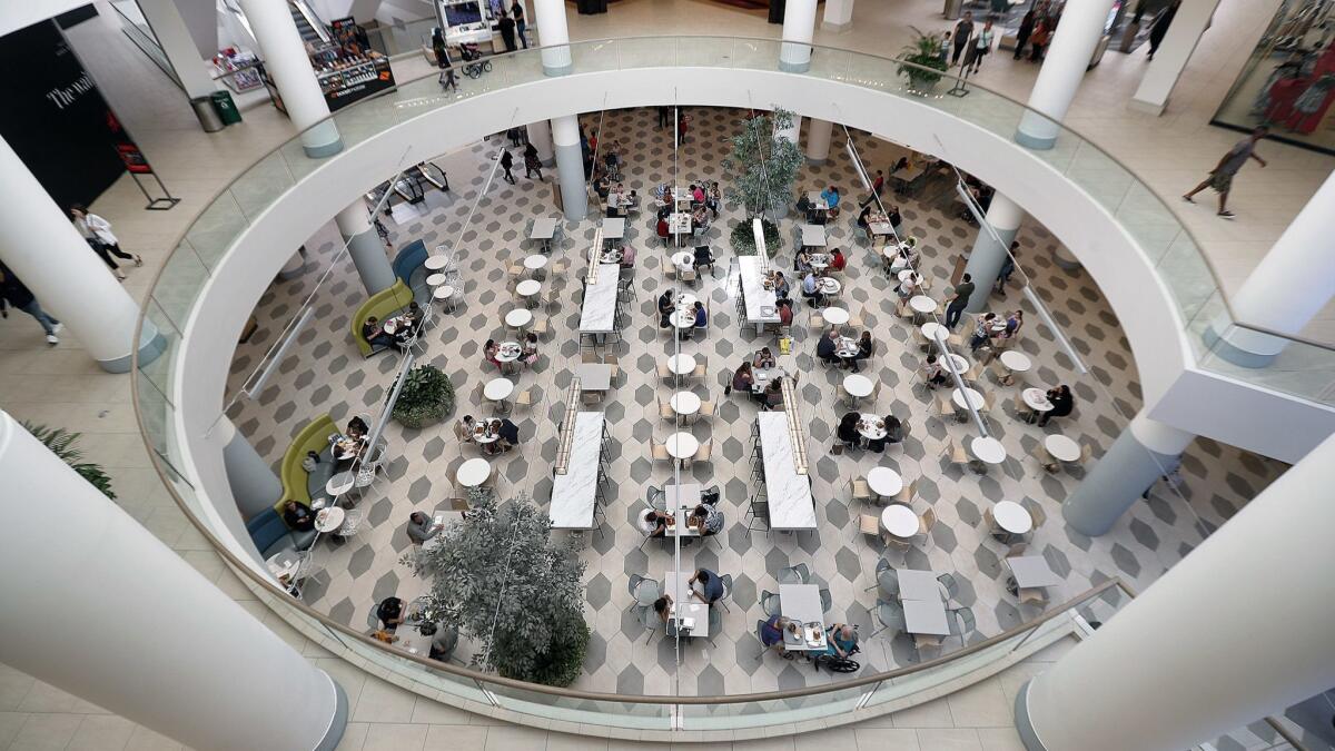 Overlooking the newly designed first-floor dining area at Burbank Town Center on Tuesday, June 12, 2018.