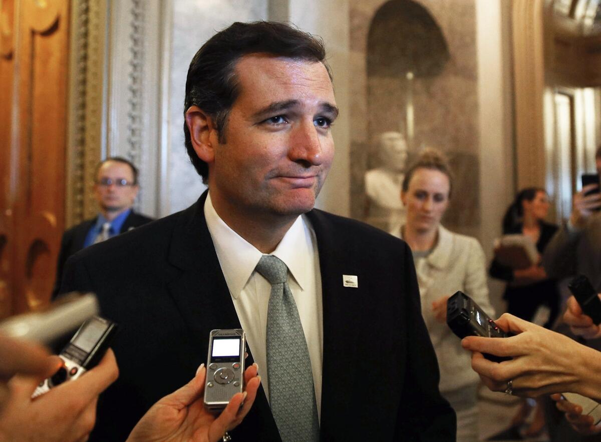 Sen. Ted Cruz (R-Texas) speaks to reporters after his marathon address on the Senate floor over Obamacare.