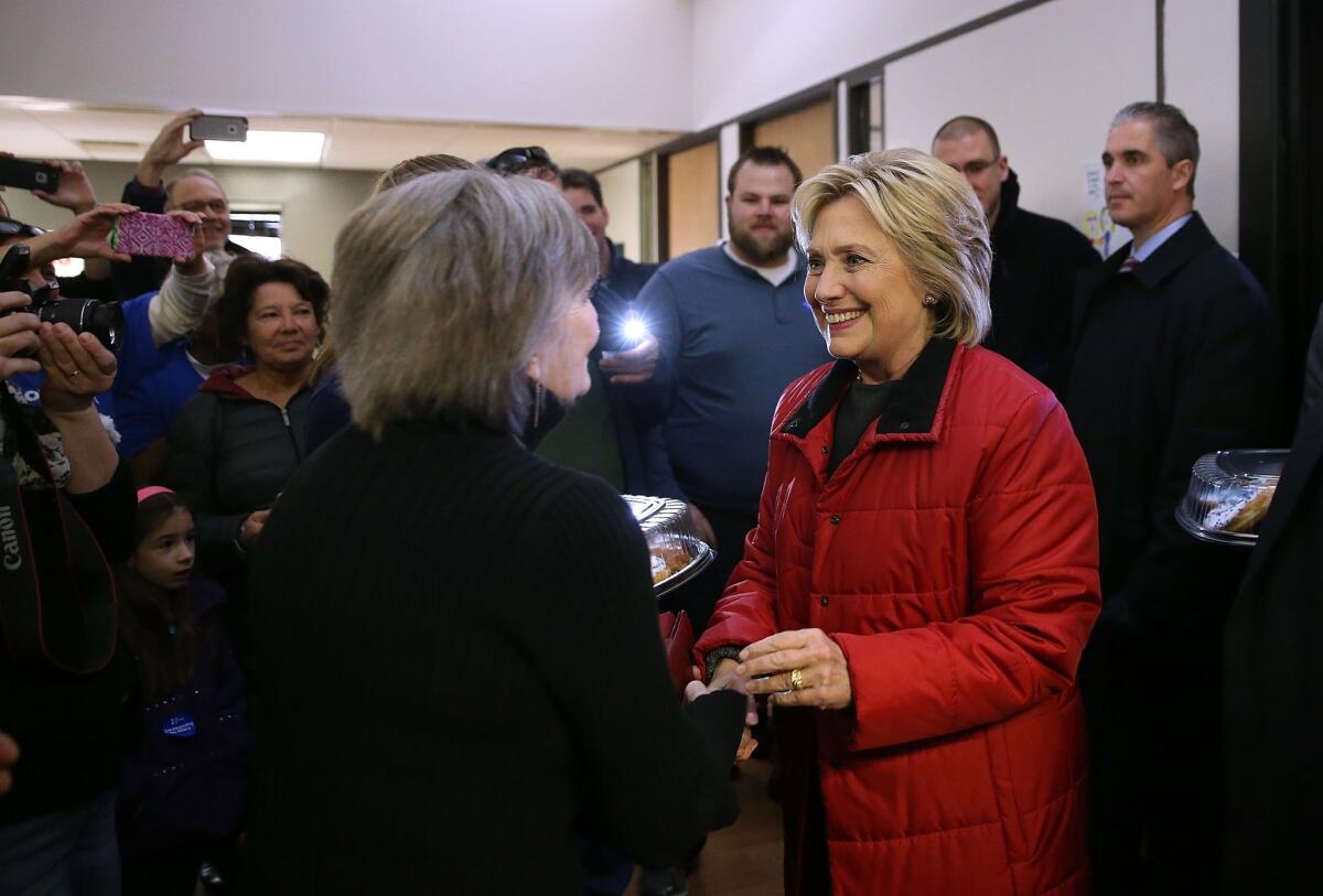 Hillary Clinton at her campaign headquarters in Des Moines.