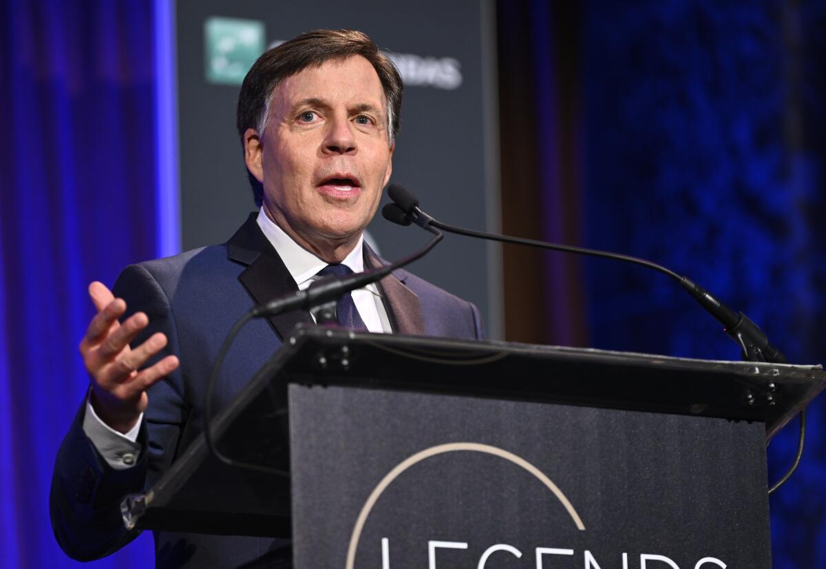 Bob Costas speaks on stage during the International Tennis Hall of Fame Legends Ball on September 10, 2022.