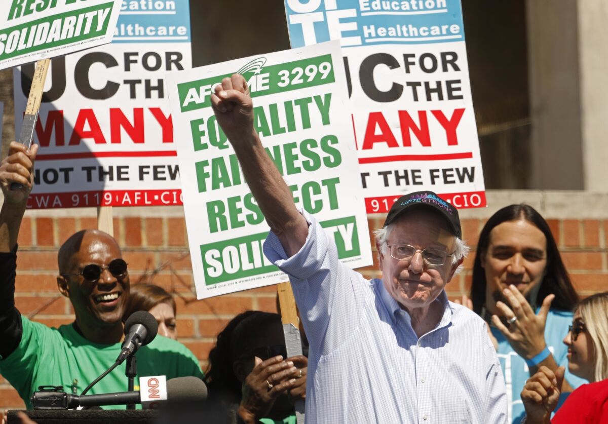Bernie Sanders at a one-day strike by University of California workers