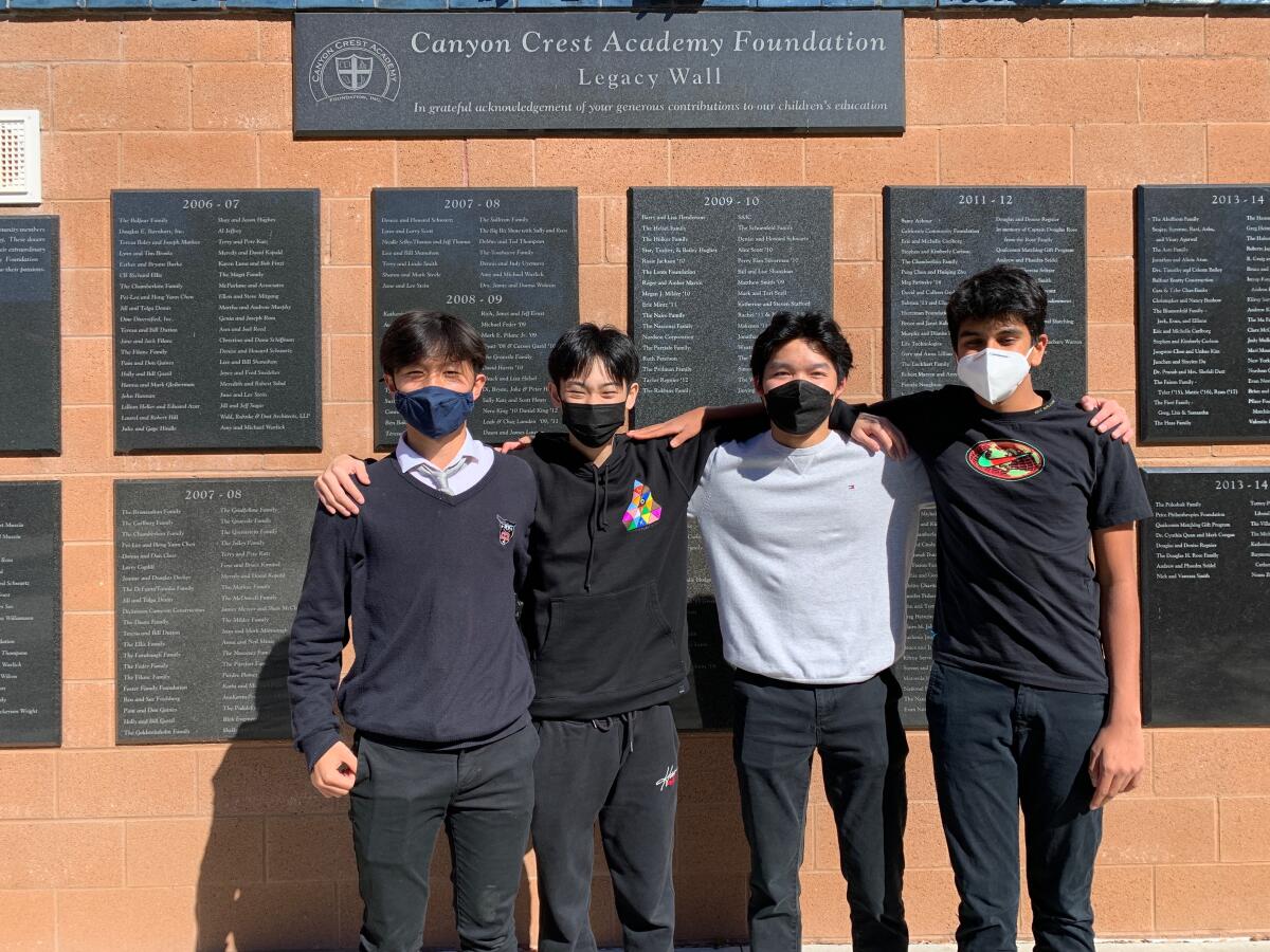 CCA students Andrew Nguyen, Vincent Li, Ethan Chang and Ishan Desphande started a company as part of a class project.