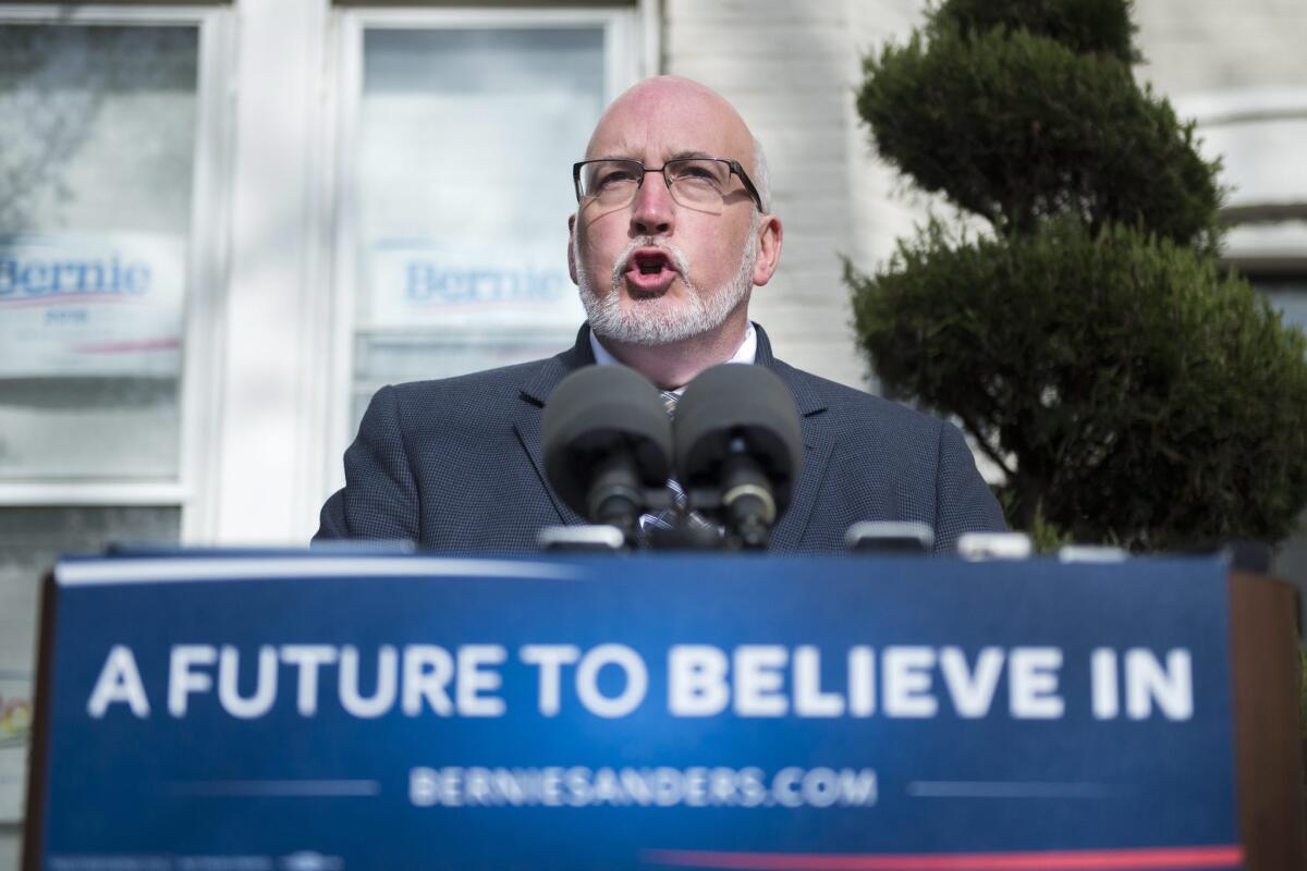 Bernie Sanders' campaign manager, Jeff Weaver, speaks during a news conference at campaign headquarters in Washington on Friday.