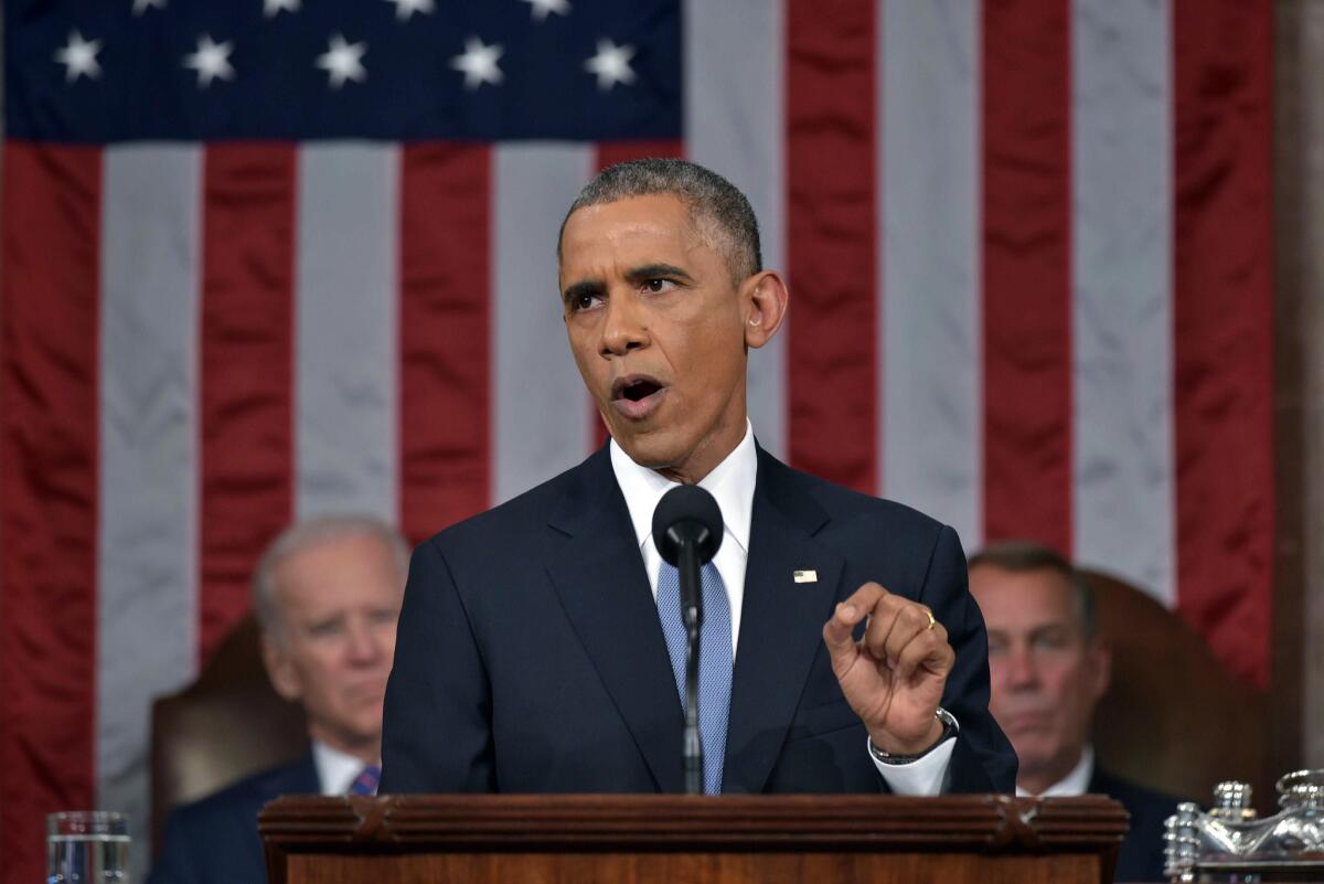 President Obama delivers his State of the Union address to a joint session of Congress on Capitol Hill in Washington.