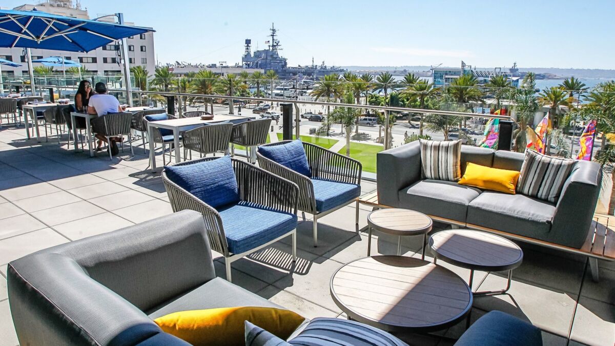 The patio outside Vistal offers one-of-a-kind bay views.